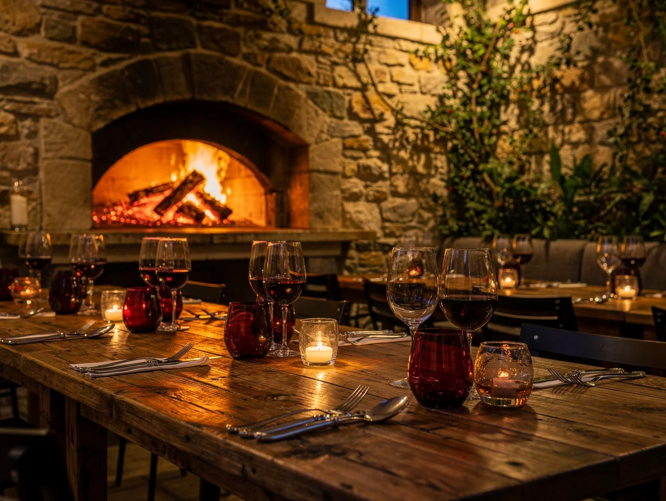 Cozy candlelit dining room at MISTO restaurant